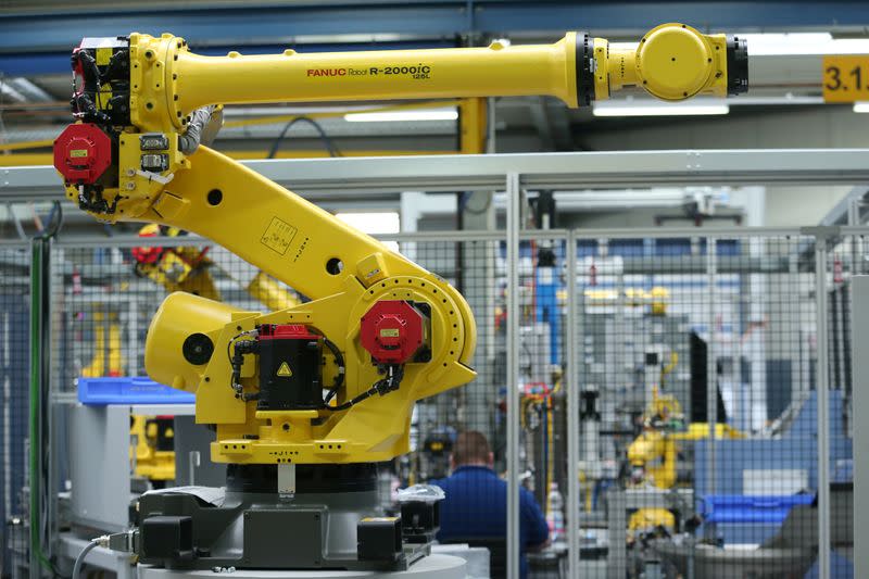 A Fanuc R-2000iC industrial robot is seen at HAHN Automation company in Rheinboellen