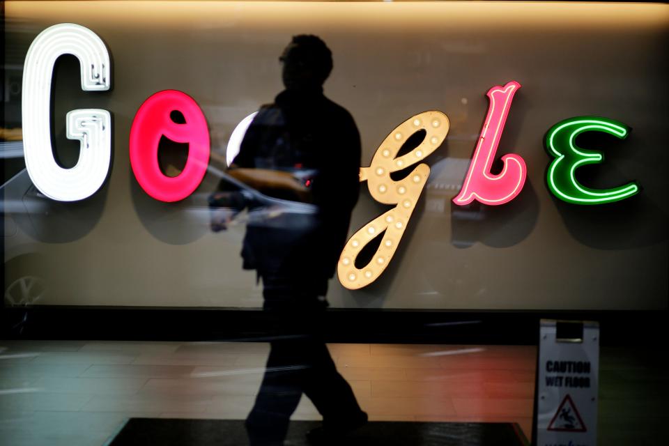 A man walks through Google offices on January 25, 2023 in New York City.