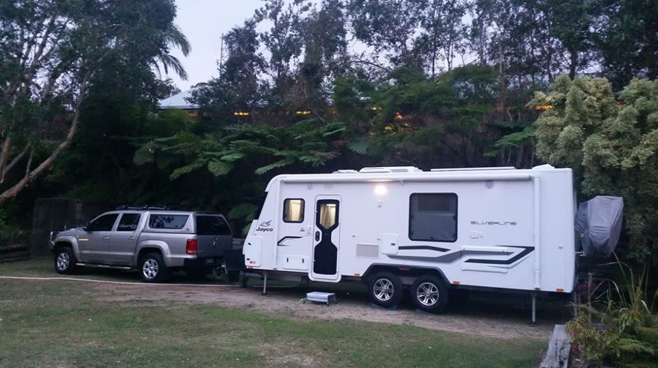 The Jayco Silverline caravan, registration 871QZH, was stolen from out the front of their Burleigh Heads home on Saturday night. Source: Supplied