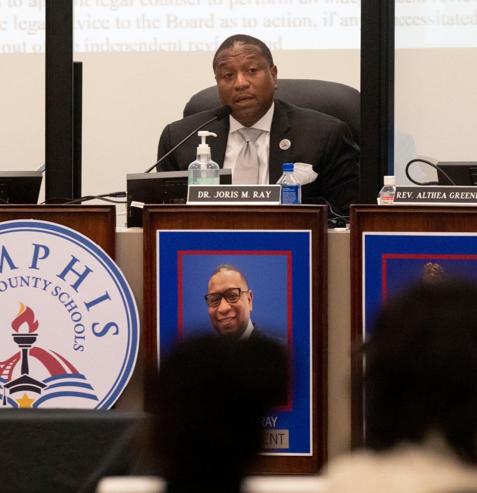 Memphis-Shelby County Schools Superintendent Joris Ray speaks during a Memphis-Shelby County Schools board special called meeting Wednesday, July 13, 2022, in Memphis. Attendees of the meeting discussed an investigation into Ray concerning "allegations of impropriety.” During the meeting, the board voted 7-2 to select an attorney. Ray was also placed on administrative leave. 