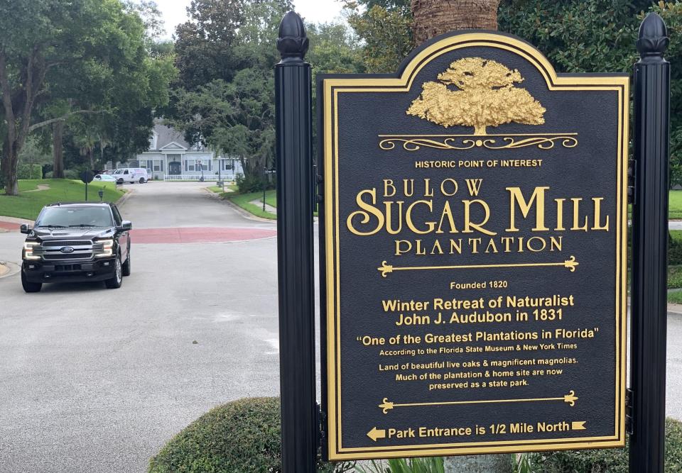 This historical marker for the old Bulow Sugar Mill Plantation can be seen at the entrance to the Sugar Mill Plantation community in south Flagler County, Florida on Thursday, July 2, 2020.