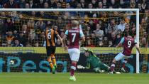 <p>West Ham United’s Andy Carroll scores their first goal </p>