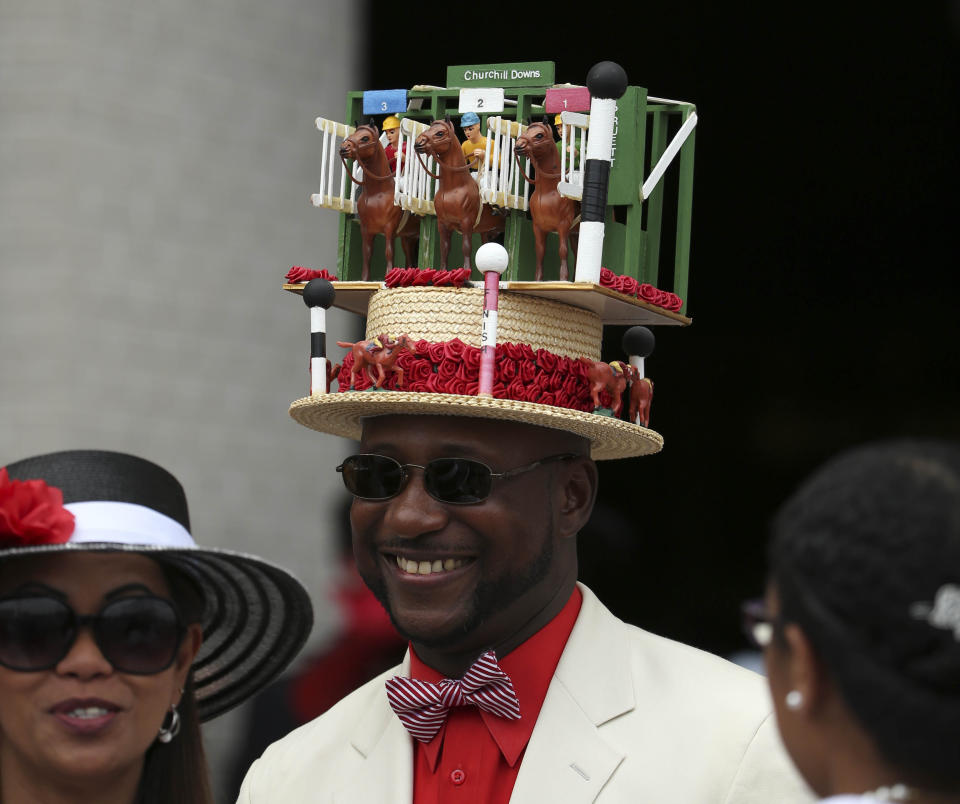 A patron wears a decorated derby hat before the&nbsp;derby in 2016.