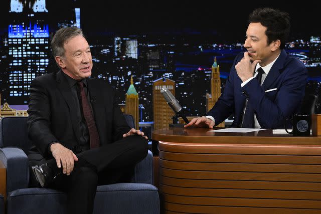 <p>Todd Owyoung/NBC via Getty Images</p> Tim Allen and Jimmy Fallon on 'The Tonight Show' Nov. 21, 2023