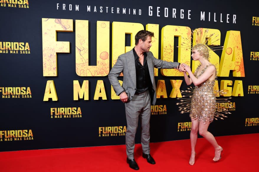 Chris Hemsworth and Anya Taylor-Joy posing at the Australian premiere of 'Furiosa: A Mad Max Saga'