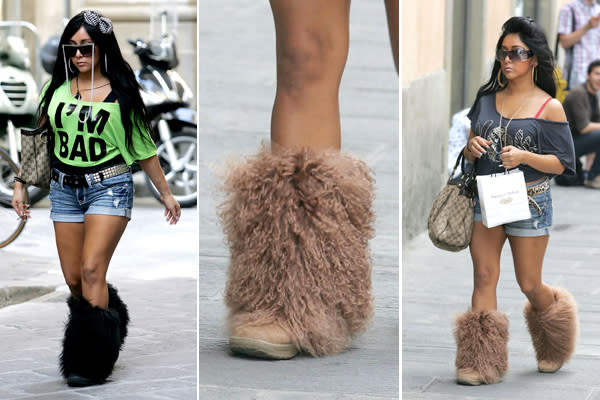 ... Fellmonster übrigens noch viel weniger. „Jersey Shore“-Star Snooki sieht in diesen Tretern aus wie ein Pudel. Das sind die Schuhe des Grauens! (Bilder: Wenn)