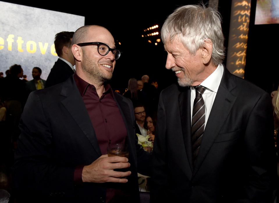 LOS ANGELES, CA – APRIL 04: Showrunner/co-creator/Executive producer Damon Lindelof (L) and actor Scott Glenn talk at the after party for the premiere of HBO’s “The Leftovers” Season 3 at Avelon on April 4, 2017 in Los Angeles, California. (Photo by Kevin Winter/Getty Images)
