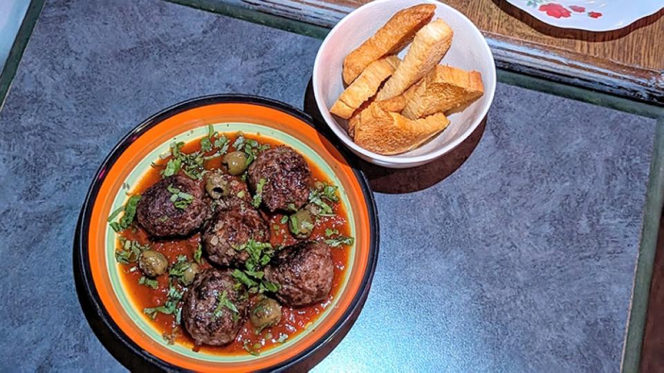 Albondigas guisadas are really, really beefy, but are also tempered nicely by the capers and olives.