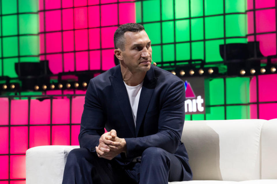 Wladimir Klitschko speaks at Center Stage of Web Summit in Altice Arena on November 05, 2019 in Lisbon, Portugal. Web Summit is an annual technology conference which brings together a variety of technology companies to discuss the future of industry. This year's event runs from November 4- 7 and is expected to attract around 70,000 participants.  (Photo by Rita Franca/NurPhoto via Getty Images)