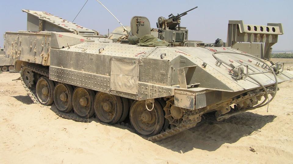 a military tank in the desert