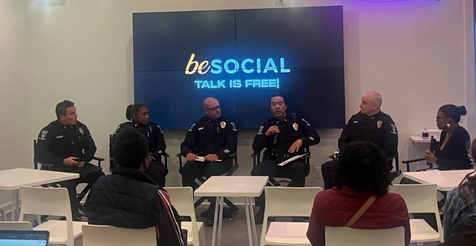 Capt. Stephen Fischbach, Maj. Jackie Bryley, Lt. Trent Beam, Lt. Richard Nelson, Capt. Bret Balamucki and Ratasha Smith talk about the Charlotte-Mecklenburg Police Department’s relationship with the community.