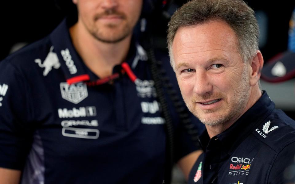 Red Bull team principle Christian Horner in the garage at the Miami Grand Prix on May 5, 2024