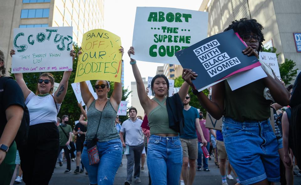 Crowds gather to protest the Supreme Court overturning Roe v. Wade  Friday, June 24, 2022 in Nashville, Tennessee.