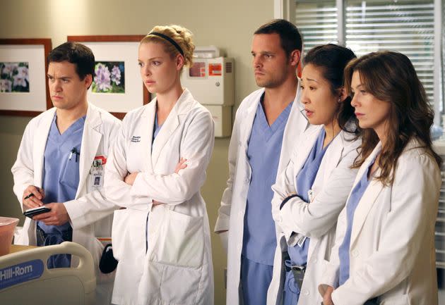 T.R. Knight, Katherine Heigl, Justin Chambers, Sandra Oh and Ellen Pompeo during Season 3 of 