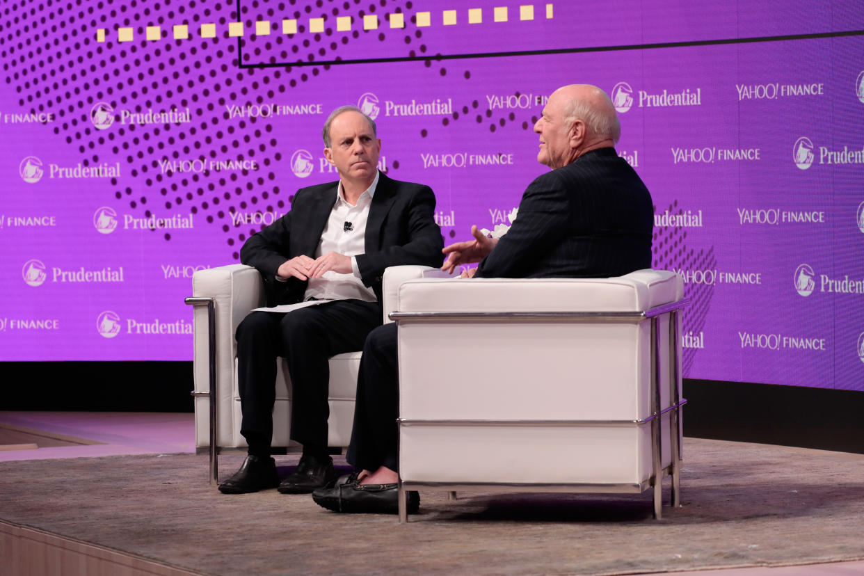 NEW YORK, NY - OCTOBER 25:  Yahoo Finance Editor-in-Chief Andy Serwer and IAC & Expedia, Inc. Chairman & Senior Executive Barry Diller speak onstage at the Yahoo Finance All Markets Summit on October 25, 2017 in New York City.  (Photo by Cindy Ord/Getty Images for Yahoo)