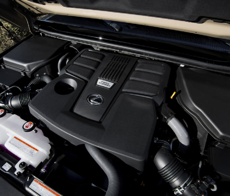 The new GX's 3.4 liter V6 twin turbo engine is smaller than the outgoing V8, but it has more horsepower and torque—providing quick power that lets it lurch off a stoplight like a much smaller vehicle.<p>Courtesy Image</p>