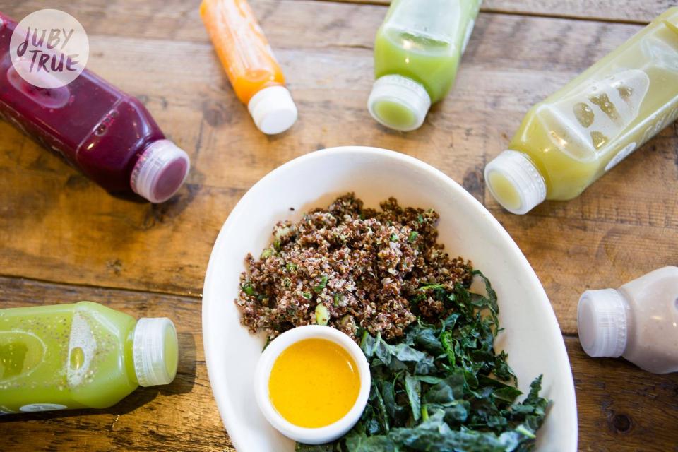 Fox Restaurant Concepts' Juby True juice bar serves organic, cold-pressed juices as well as coffee, tea, snacks, salads and super-food meal-replacement smoothies.