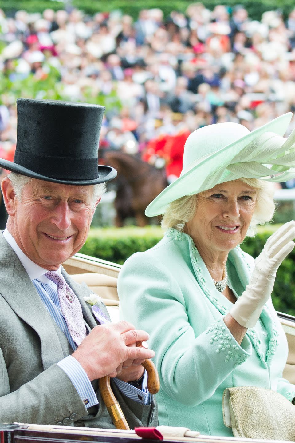 <p>Arriving in a carriage to the first day of the Royal Ascot at Ascot Racecourse. </p>