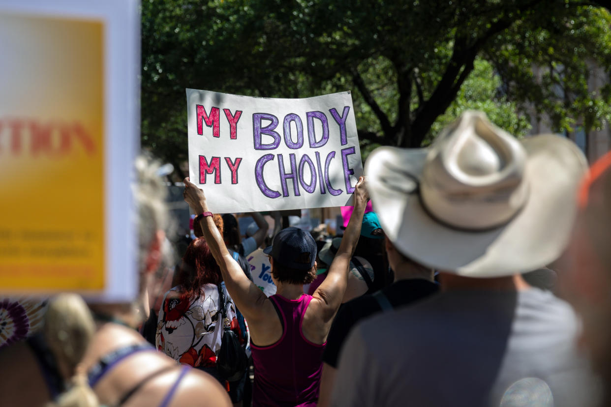 Pro-choice supporters rally for reproductive rights at the Texas Capitol on May 14, 2022 in Austin, Texas.