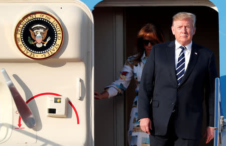 U.S. President Donald Trump and first lady Melania Trump arrive aboard Air Force One at Tokyo Haneda Airport in Tokyo, Japan May 25, 2019. REUTERS/Issei Kato