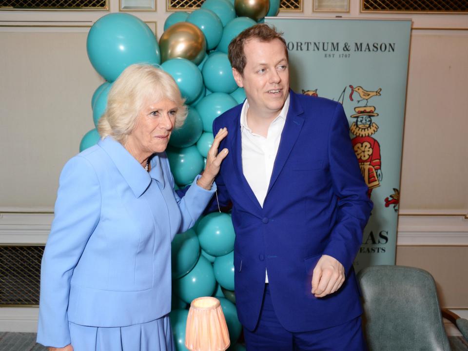 Queen Camilla and Tom Parker Bowles at Fortnum & Mason on October 17, 2018 in London, England