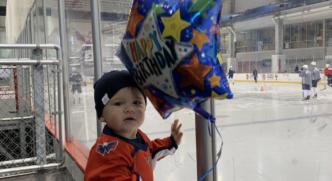 Alex Ovechkin's one-year-old son, Sergei, stole the show during the 34-year-old's big day. (Twitter//@Capitals)