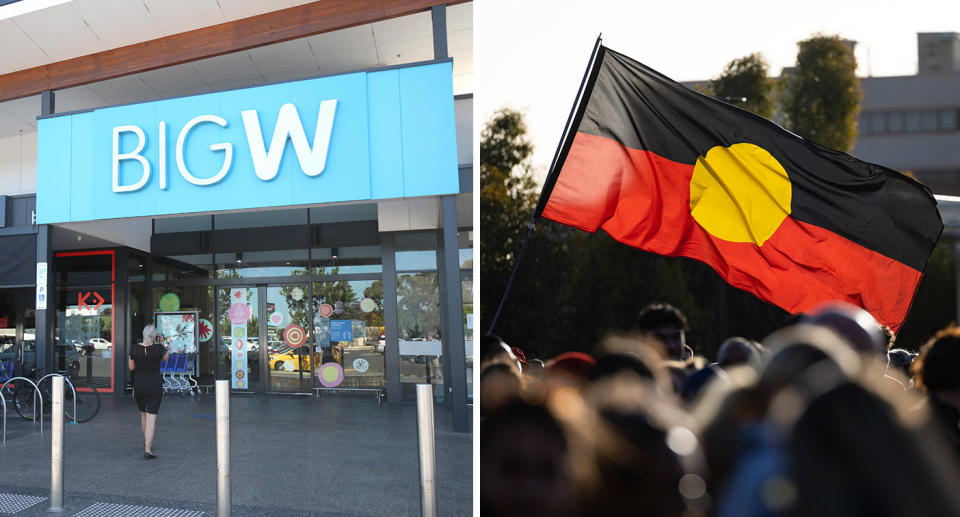 Big W storefront; Aboriginal flag