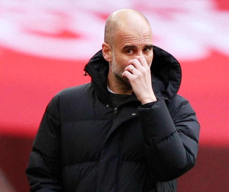 Foto de archivo del DT del Manchester City, Pep Guardiola, en la semifinal de la FA Cup ante Chelsea