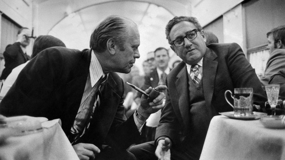 US President Gerald Ford confers with Secretary of State Henry Kissinger in 1974. - Universal History Archive/Getty Images