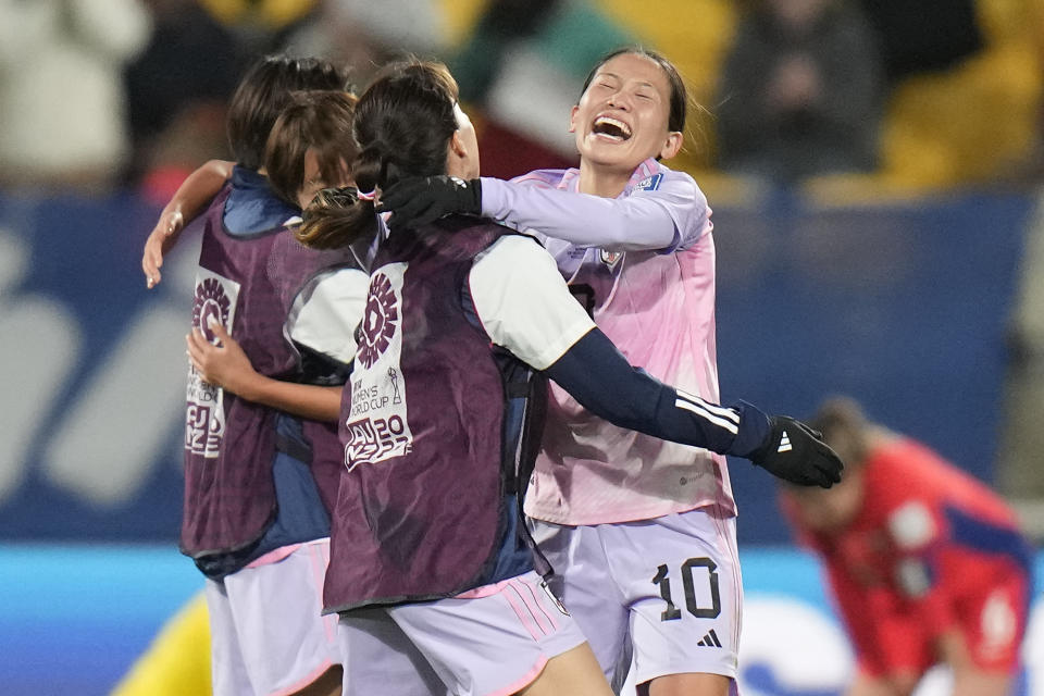 Japan's Fuka Nagano celebrates after winning the Women's World Cup second round soccer match between Japan and Norway in Wellington, New Zealand, Saturday, Aug. 5, 2023. (AP Photo/Alessandra Tarantino)