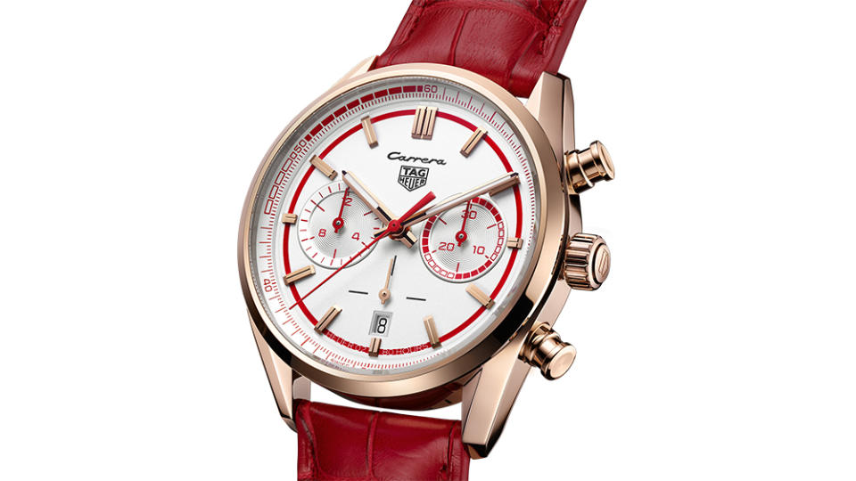 The new TAG Heuer Carrera X Porsche RS 2.7 in red gold.