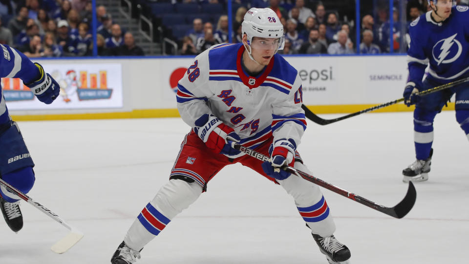 New York Rangers prospect Lias Andersson has reportedly demanded a trade. (Mark LoMoglio/Icon Sportswire via Getty Images)
