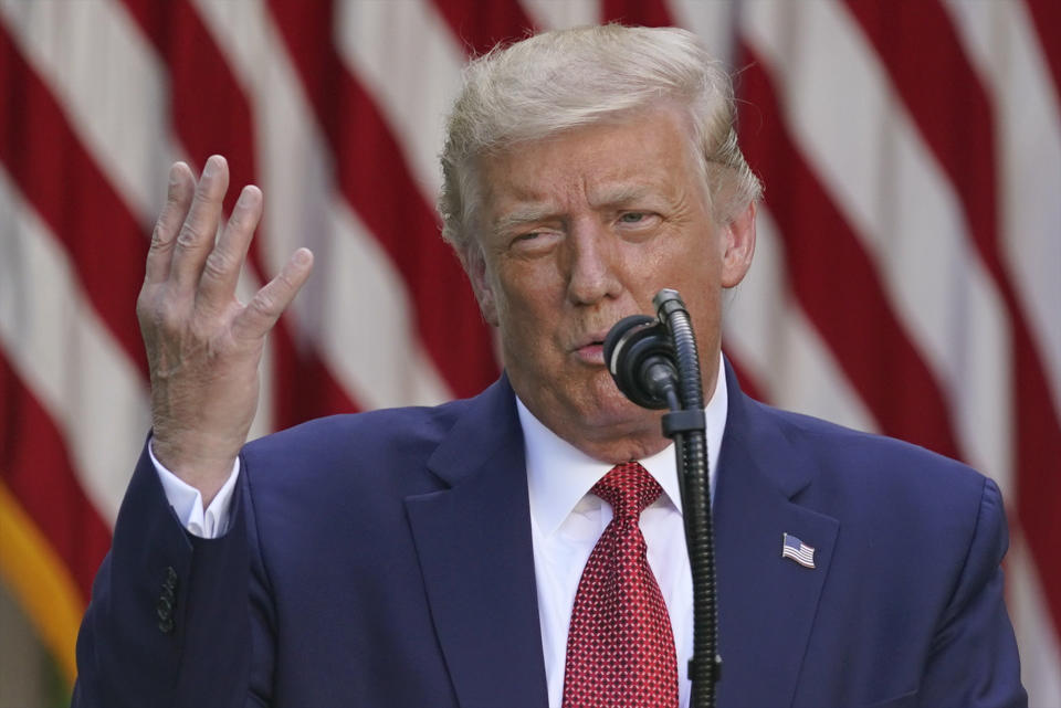 President Donald Trump speaks during a news conference in the Rose Garden of the White House, Tuesday, July 14, 2020, in Washington. (AP Photo/Evan Vucci)