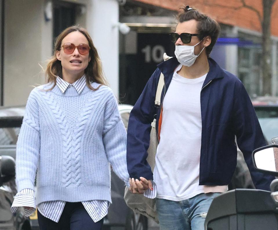 Harry Styles and Olivia Wilde are seen in Soho on March 15, 2022 in London, England.