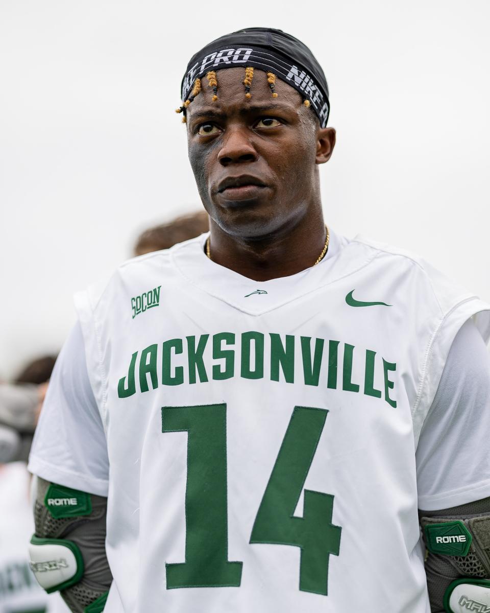 Jeremy Winston of the Jacksonville University lacrosse team has scored a point in 50 career games.