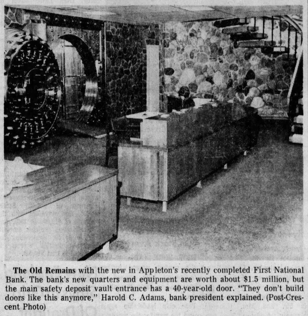 A Post-Crescent photo from Nov. 18, 1964, shows the door to the vault in the lower level of the current Chase Bank building at 200 W. College Ave., in Appleton.