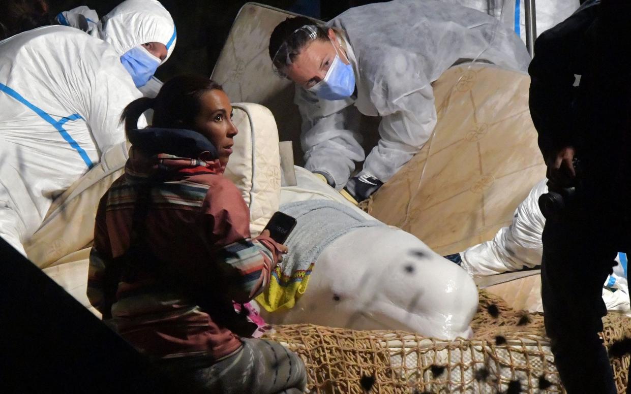 Veterinarians inspect the beluga whale that was stranded in the River Seine - JEAN-FRANCOIS MONIER /AFP