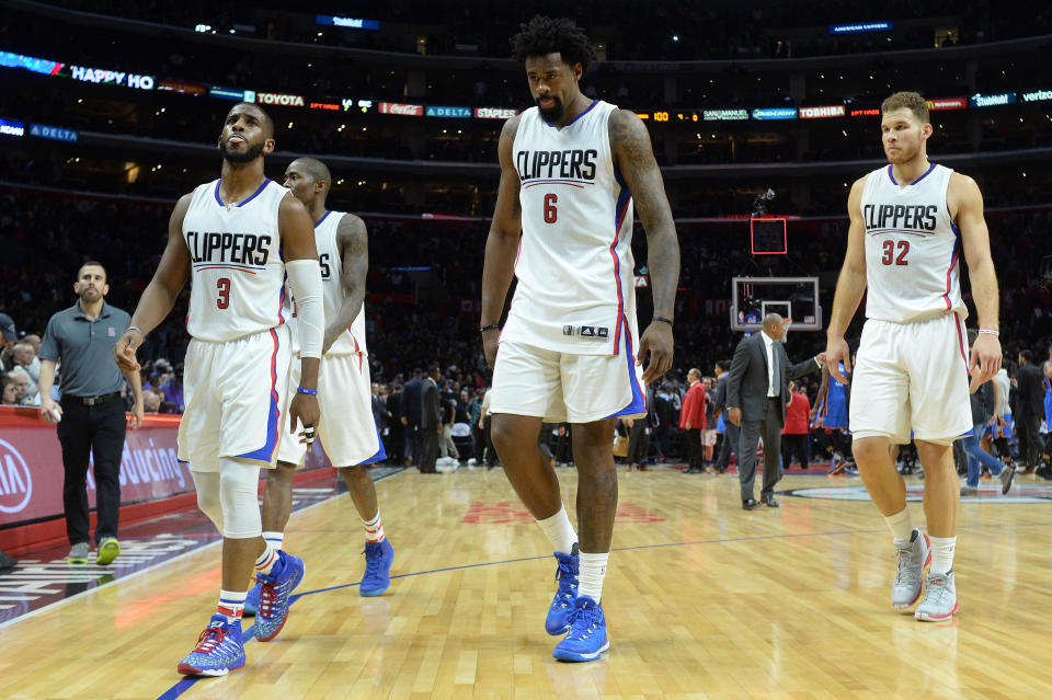 2015年洛杉磯快艇，Chris Paul、DeAndre Jordan與Blake Griffin。(Photo by Hans Gutknecht/MediaNews Group/Los Angeles Daily News via Getty Images)