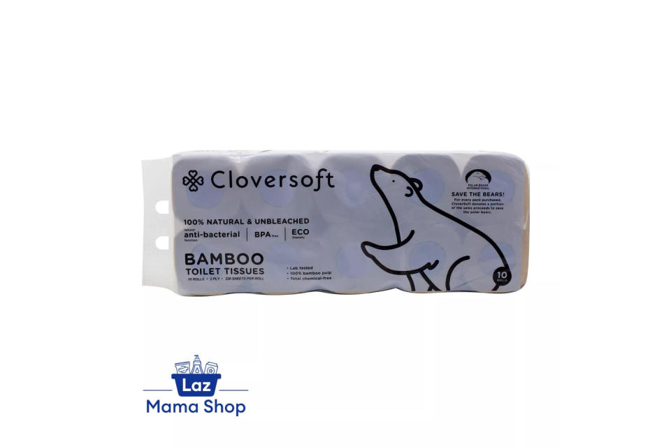 Cloversoft Plant-Based Unbleached Bamboo Toilet Tissues 2 Ply 10 Rolls x 220 Sheets. (Photo: Lazada SG)