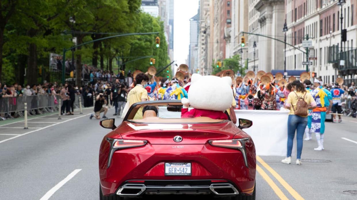 <div>Hello Kitty sits in a convertible car during the Japanese Culture Parade on May 14, 2022 in New York City. (Photo by Liao Pan/China News Service via Getty Images)</div>
