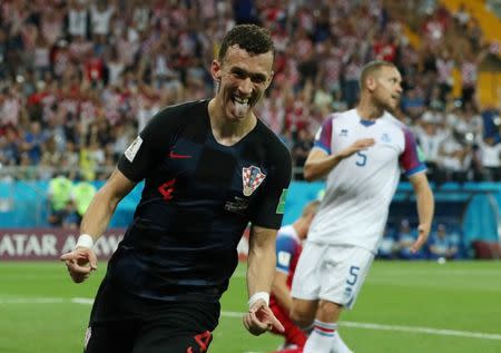 Soccer Football - World Cup - Group D - Iceland vs Croatia - Rostov Arena, Rostov-on-Don, Russia - June 26, 2018 Croatia's Ivan Perisic celebrates scoring their second goal REUTERS/Albert Gea