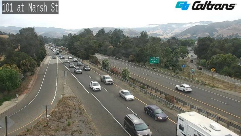 A crash on southbound Highway 101 was slowing traffic through San Luis Obispo on Aug. 10, 2023.