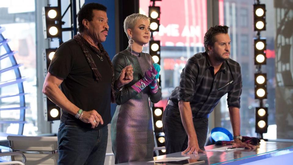 "American Idol" judges Luke Bryan, right, Katy Perry and Lionel Richie