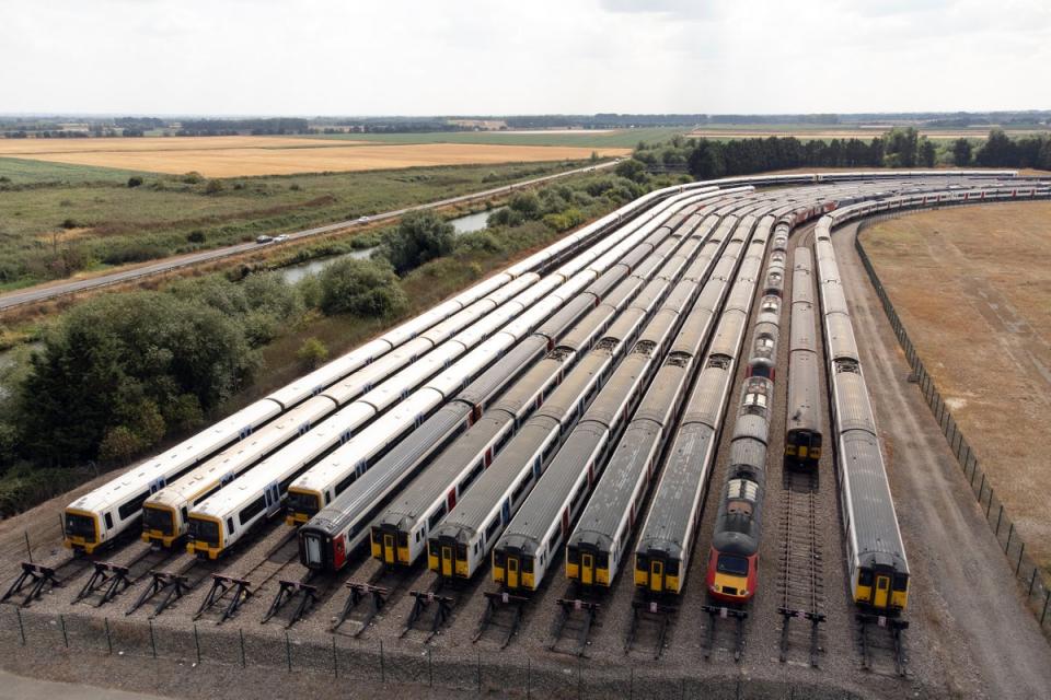 Trains are stored at a sidings in Ely, Cambridgeshire (Joe Giddens/PA) (PA Wire)