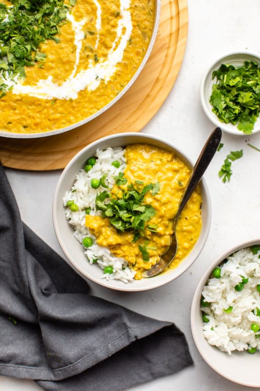 <p>From My Bowl</p><p>This creamy coconut and red lentil curry is ready in 30 minutes and you only need eight ingredients to make it! A cozy, hearty and flavorful dinner.</p><p><strong>Get the recipe: <a href="https://frommybowl.com/coconut-red-lentil-curry/" rel="nofollow noopener" target="_blank" data-ylk="slk:Coconut Red Lentil Curry;elm:context_link;itc:0;sec:content-canvas" class="link ">Coconut Red Lentil Curry</a></strong></p>