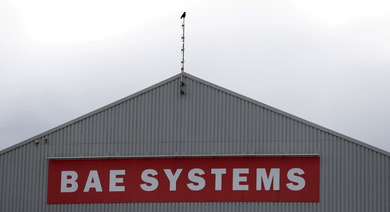 FILE PHOTO: A sign adorns a hangar at the BAE Systems facility at Salmesbury