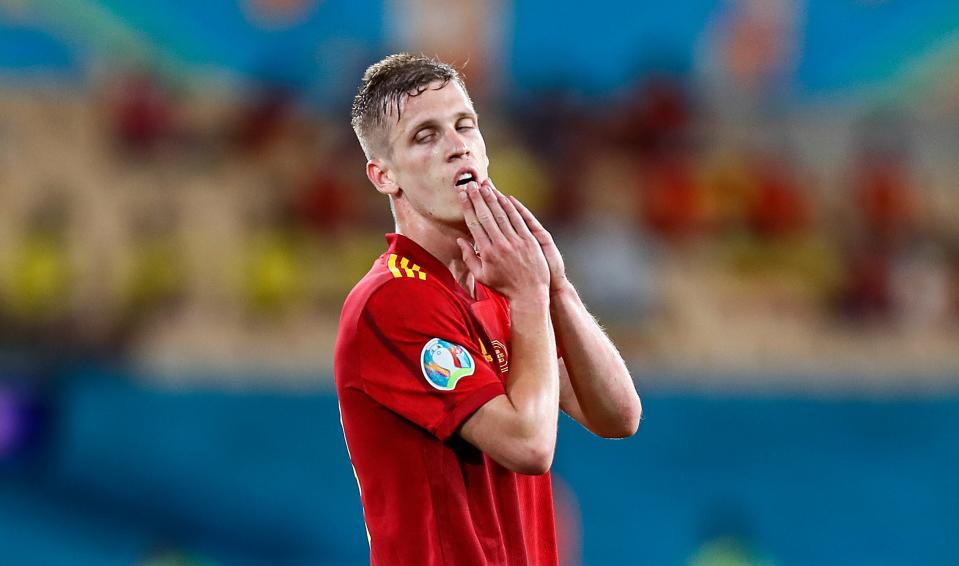 Dani Olmo reacts to a missed chance (AP)