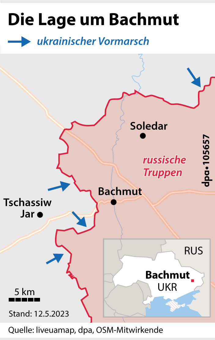 "Die Lage in der Region um Bachmut"; Grafik: A. Brühl, Redaktion: M. Lorenz