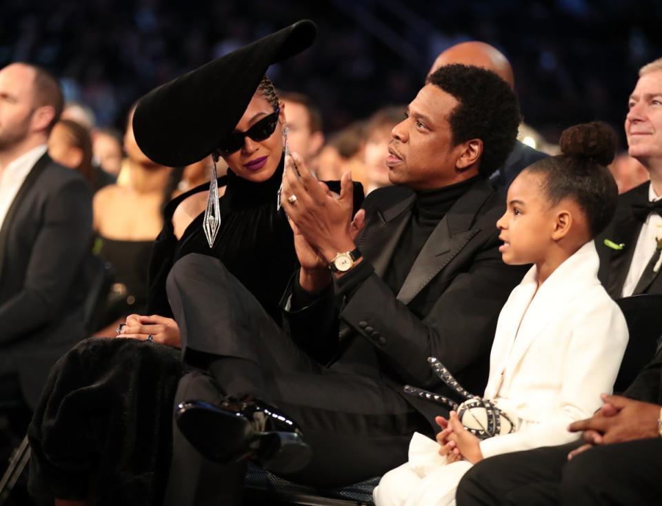 Recording artists Beyonce, Jay Z and daughter Blue Ivy Carter attend the 60th Annual GRAMMY Awards at Madison Square Garden on January 28, 2018 in New York City. (Getty Images for NARAS)