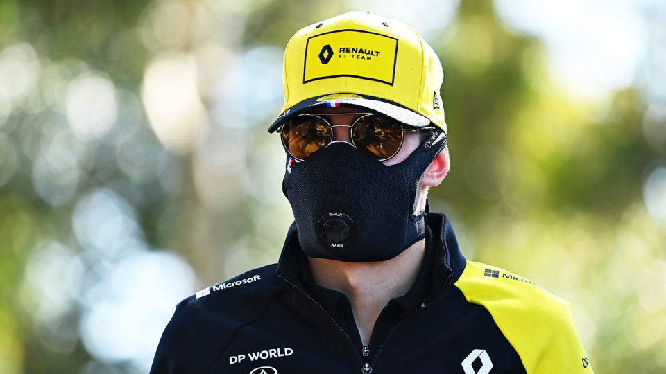 Pictured here, Renault's Esteban Ocon wears a mask amid the COVID-19 crisis.